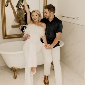 NADINE MERABI size S, White Feather Jumpsuit **Only Worn Once**